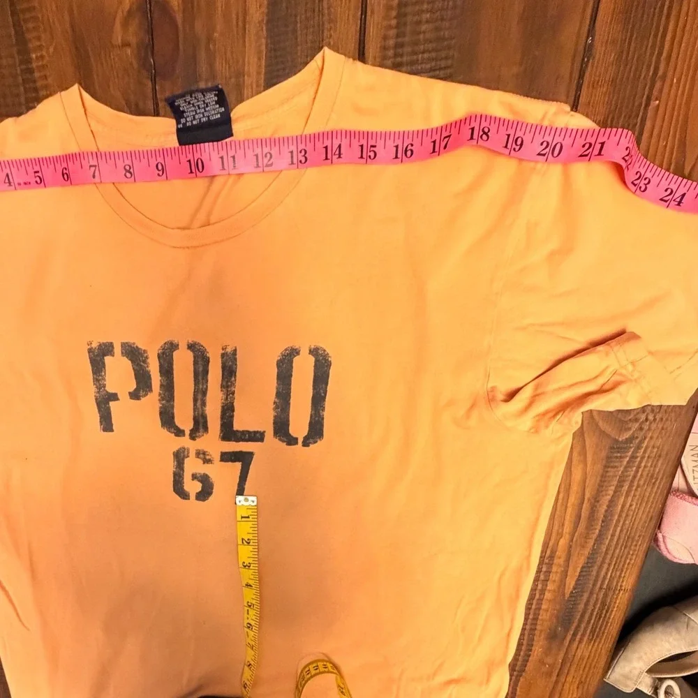 Vintage Polo Sport Ralph Lauren POLO 67 Graphic T Shirt Orange Large Cotton